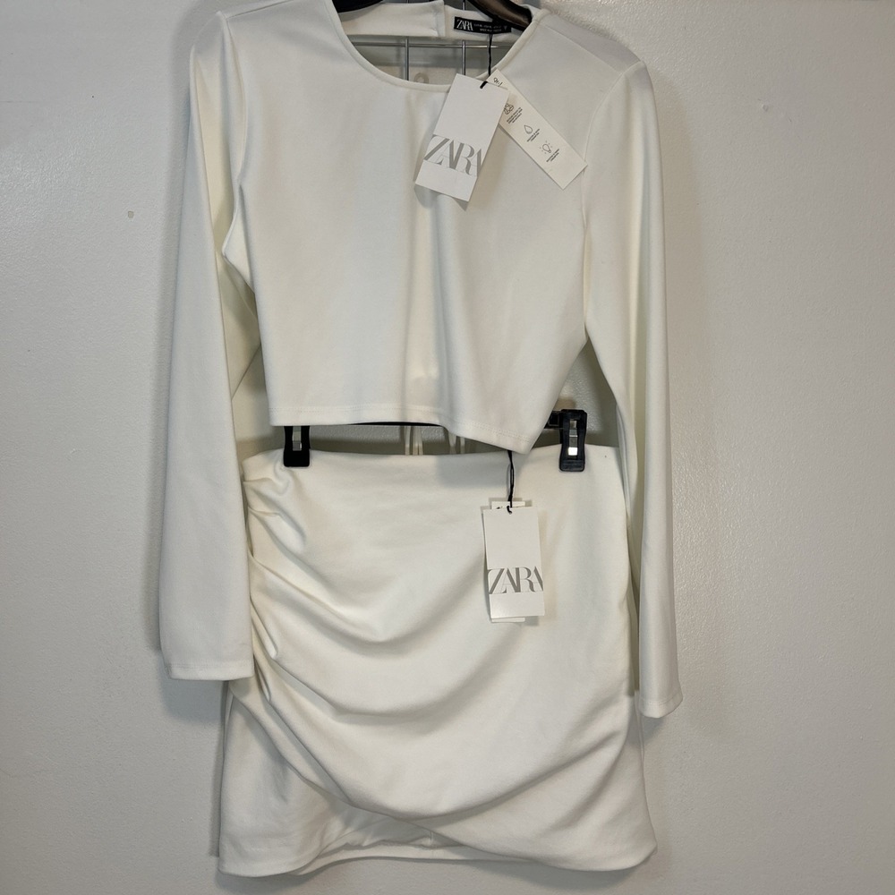 Zara Junior XL Top L Skirt Oyster White Open Back Crop Top Set Bridal 6348 - Picture 10 of 10